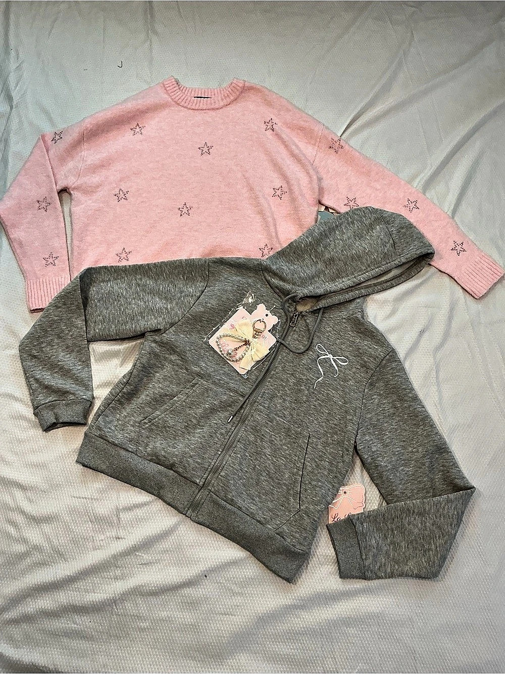 Forever 21 Girls Size Medium (8) Pink & Gray Star Sweater Hoodie Set NWT la lux